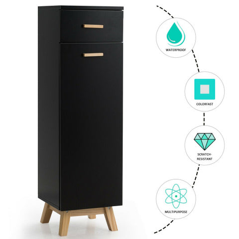 Waterproof Bathroom Cabinet with Adjustable Shelves and Sliding Drawer-Black