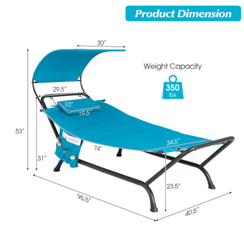 Patio Hanging Chaise Lounge Chair with Canopy Cushion Pillow and Storage Bag-Navy