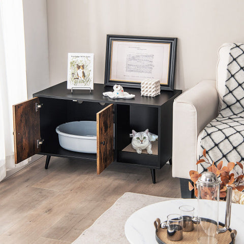 Cat Litter Box Enclosure with Double Door Cabinet