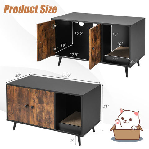 Cat Litter Box Enclosure with Double Door Cabinet