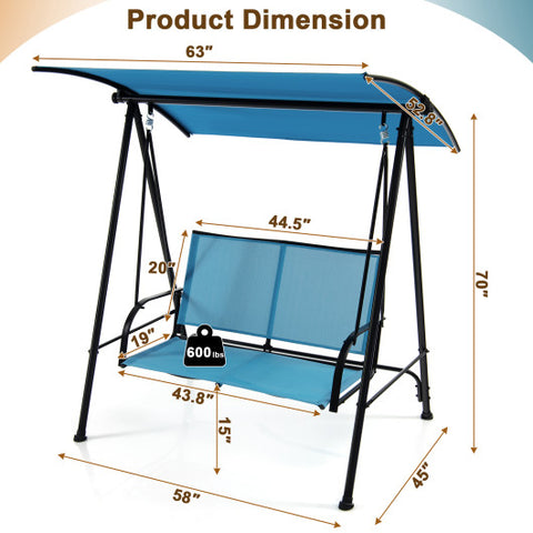 2-Seat Outdoor Canopy Swing with Comfortable Fabric Seat and Heavy-duty Metal Frame-Navy