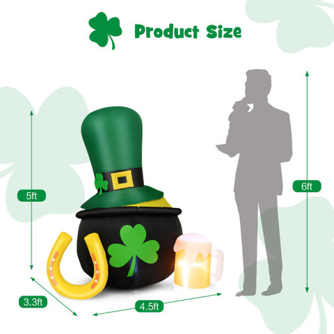 5 Feet St Patrick's Day Inflatable Decoration with Leprechaun Hat