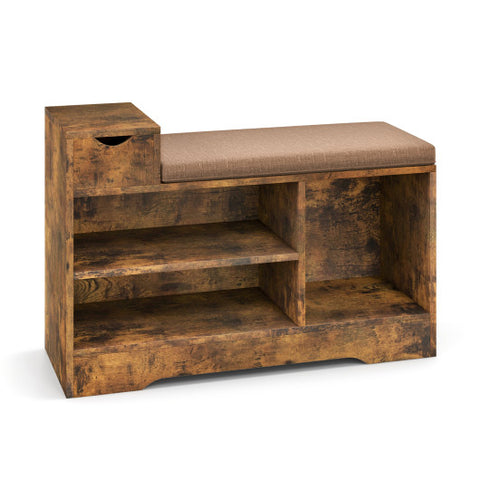 Entryway Storage Shoe Bench with 1 Storage Drawer and 3 Open Compartments-Rustic Brown