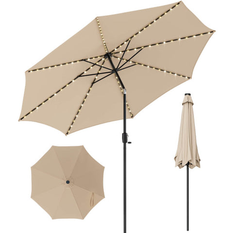 10 Feet Patio Umbrella with 112 Solar Lights and Crank Handle-Beige