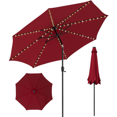 10 Feet Patio Umbrella with 112 Solar Lights and Crank Handle-Wine