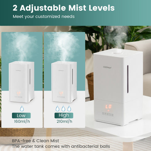 4L Ultrasonic Humidifier with Essential Oil Diffuser and 2 Mist Levels-White