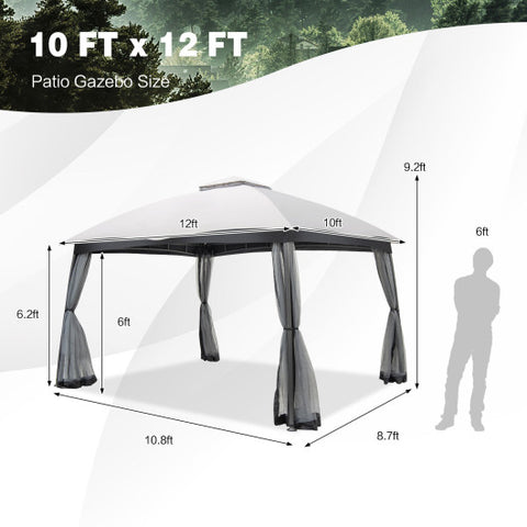 10 x 12 Feet Patio Double-Vent Canopy with Privacy Netting and 4 Sandbags-Gray