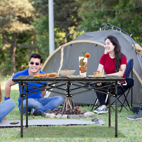 Aluminum Camping Table for 4-6 People with Carry Bag-Black