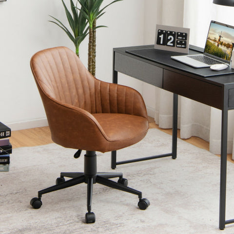 Modern Home Office Chair with Curved Backrest and Comfortable Armrests-Brown