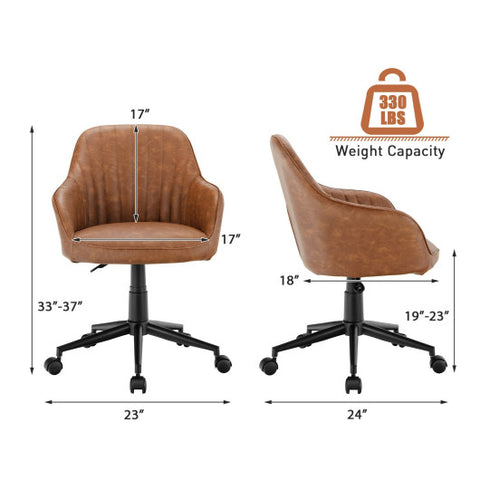 Modern Home Office Chair with Curved Backrest and Comfortable Armrests-Brown