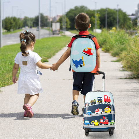 2 Pieces Kids Carry-on Luggage Set with 12 Inch Backpack-Blue