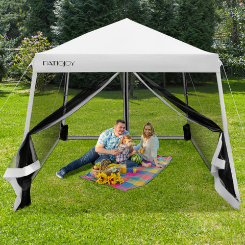 10 x 10 Feet Pop Up Canopy with with Mesh Sidewalls and Roller Bag-White