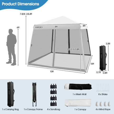 10 x 10 Feet Pop Up Canopy with with Mesh Sidewalls and Roller Bag-White