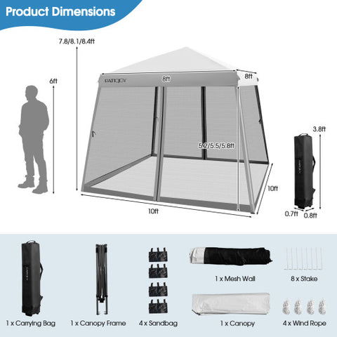 10 x 10 Feet Pop Up Canopy with with Mesh Sidewalls and Roller Bag-Gray