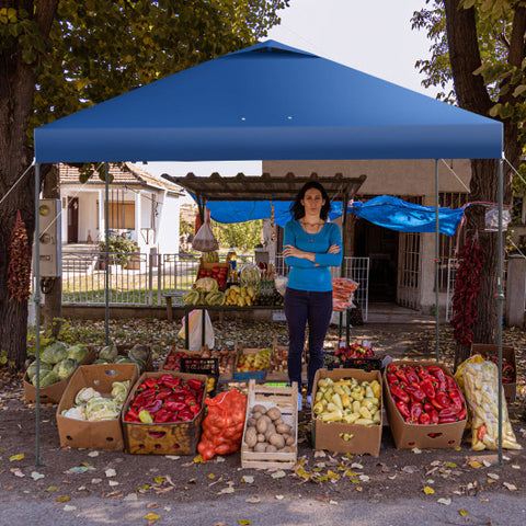 10 x 10 Feet Foldable Outdoor Instant Pop-up Canopy with Carry Bag-Blue