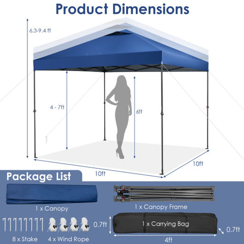 10 x 10 Feet Foldable Outdoor Instant Pop-up Canopy with Carry Bag-Blue