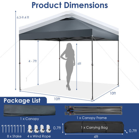 10 x 10 Feet Foldable Outdoor Instant Pop-up Canopy with Carry Bag-Gray