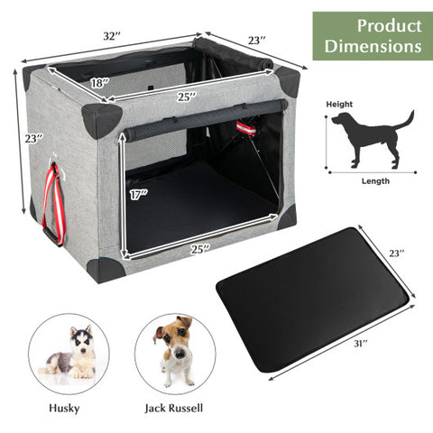 M/L/XL 3-Door Dog Crate with Removable Pad and Metal Frame-L