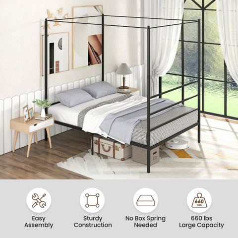 Twin/Full/Queen Size Metal Canopy Bed Frame with Slat Support-Full Size