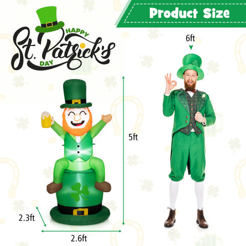 5 Feet St Patrick's Day Inflatable Decoration Leprechaun Sitting on Hat