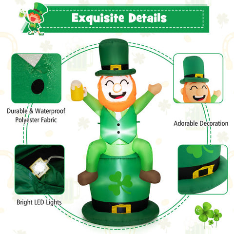 5 Feet St Patrick's Day Inflatable Decoration Leprechaun Sitting on Hat