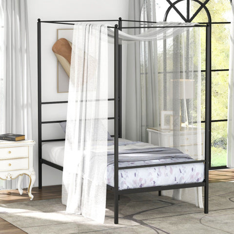 Twin/Full/Queen Size Metal Canopy Bed Frame with Slat Support-Twin Size