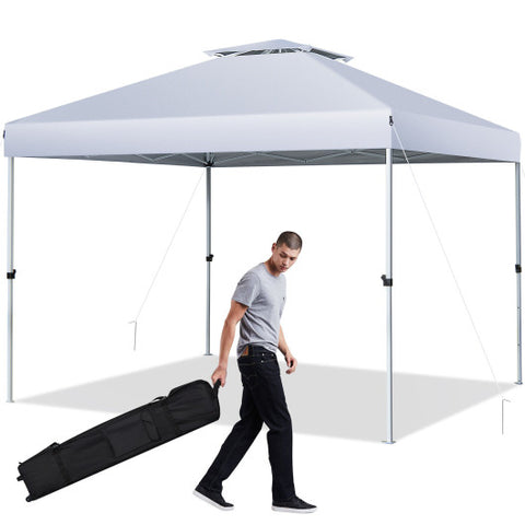 2-Tier 10 x 10 Feet Pop-up Canopy Tent with Wheeled Carry Bag-White