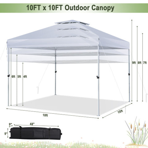 2-Tier 10 x 10 Feet Pop-up Canopy Tent with Wheeled Carry Bag-White