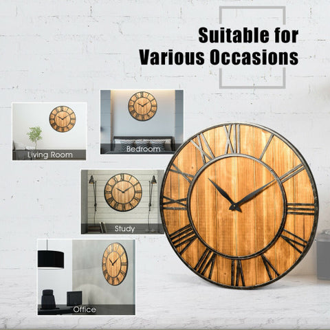 30 Inch Round Wall Clock Decorative Wooden Silent Clock with Battery