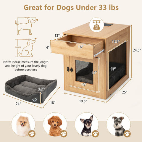 Furniture Style Dog Kennel with Drawer and Removable Dog Bed-Natrual