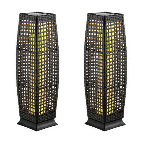 2 Pieces Solar-Powered Square Wicker Floor Lamps with Auto LED Light-Black