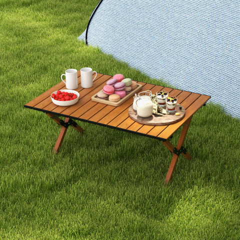 Folding Lightweight Aluminum Camping Table with Wood Grain-M