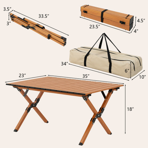 Folding Lightweight Aluminum Camping Table with Wood Grain-M