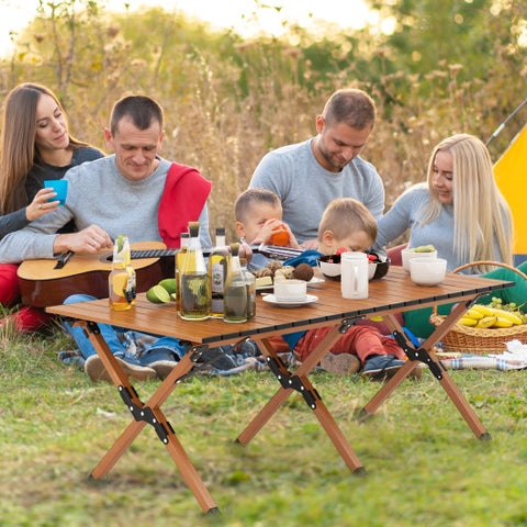 Folding Lightweight Aluminum Camping Table with Wood Grain-L