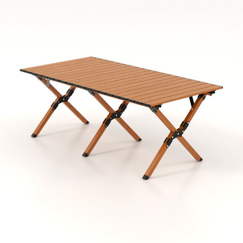 Folding Lightweight Aluminum Camping Table with Wood Grain-L