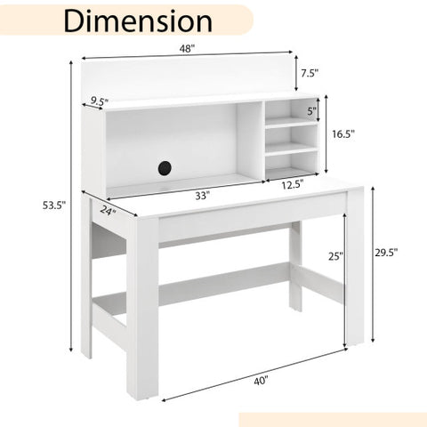 48 Inch Writing Computer Desk with Anti-Tipping Kits and Cable Management Hole-White