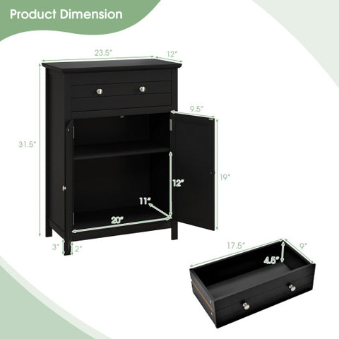 2-Door Freestanding Bathroom Cabinet with Drawer and Adjustable Shelf-Black