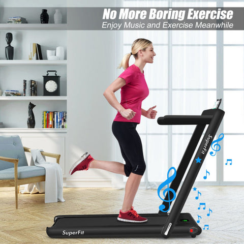 2 in 1 Folding Treadmill with Bluetooth Speaker Remote Control-Black