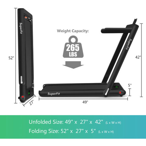 2 in 1 Folding Treadmill with Bluetooth Speaker Remote Control-Black