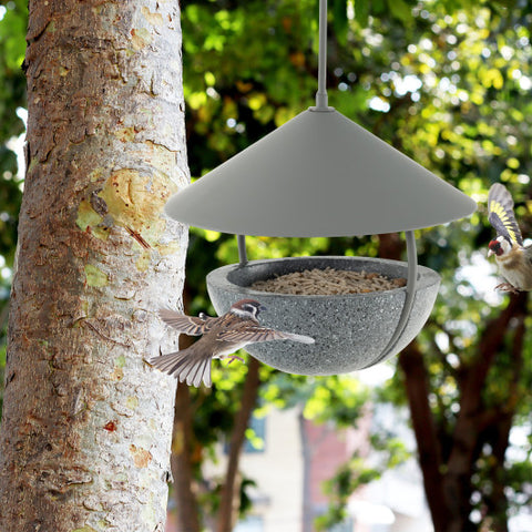 Metal Hanging Bird Feeder and Bath with Weatherproof Dome