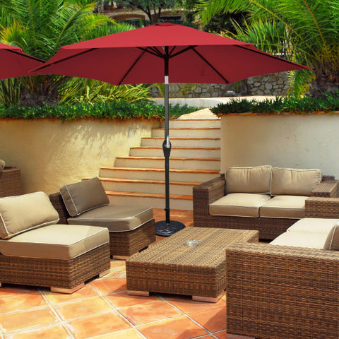 9 ft Outdoor Market Patio Table Umbrella Push Button Tilt Crank Lift-Burgundy