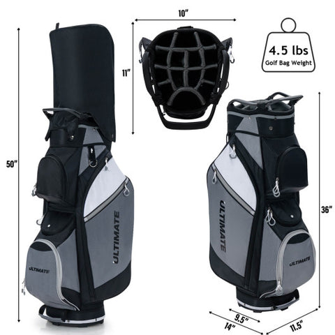 14-Way Golf Cart Stand Bag with Waterproof Rain Hood