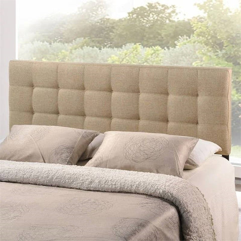 Queen size Modern Beige Tan Taupe Fabric Tufted Upholstered Headboard