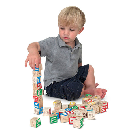 Wooden ABC/123 Block Set, 50 Pieces