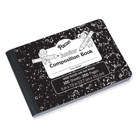 Junior Composition Book, Black Marble, 3/8" Ruled 5" x 7-1/2", 100 Sheets, Pack of 12