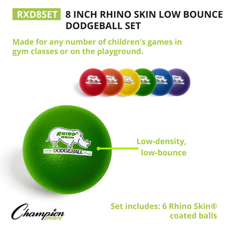 Rhino Skin® 8-Inch Low Bounce Dodgeball Set, Assorted Colors, Set of 6