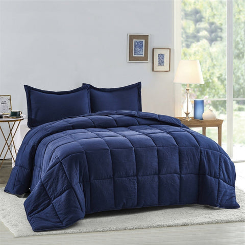 Twin Size Navy 3 Piece Microfiber Reversible Comforter Set