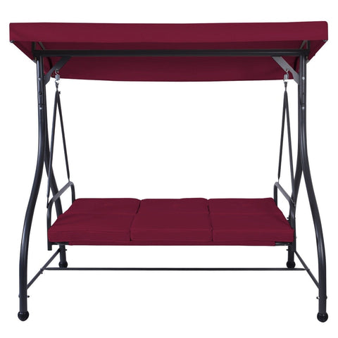 Red Burgundy Wine 3 Seat Cushioned Porch Patio Canopy Swing Chair