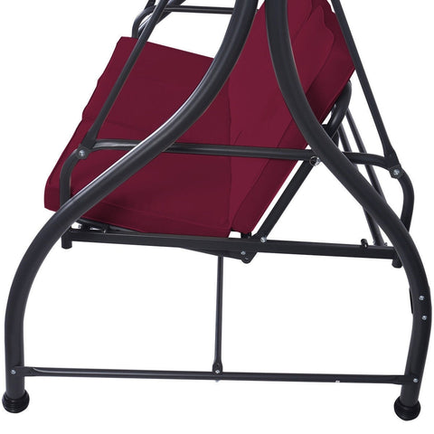 Red Burgundy Wine 3 Seat Cushioned Porch Patio Canopy Swing Chair