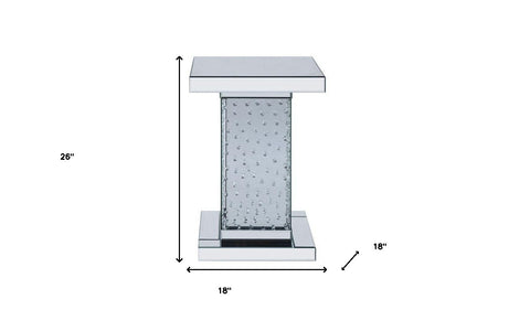 26" Silver Glass And Manufactured Wood Square Mirrored End Table